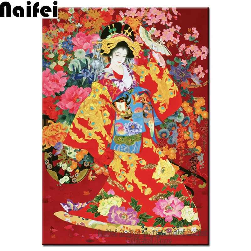 Круглая Алмазная вышивка Японская женщина алмазная живопись полная квадратная