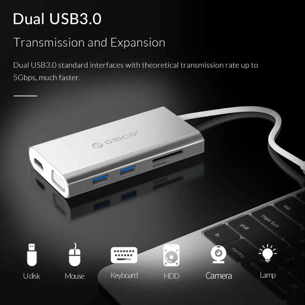 ORICO USB C 3 1 концентратор к HDMI RJ45 VGA 0 TF SD кардридер 8 в для MacBook Samsung Galaxy S9 Huawei Mate
