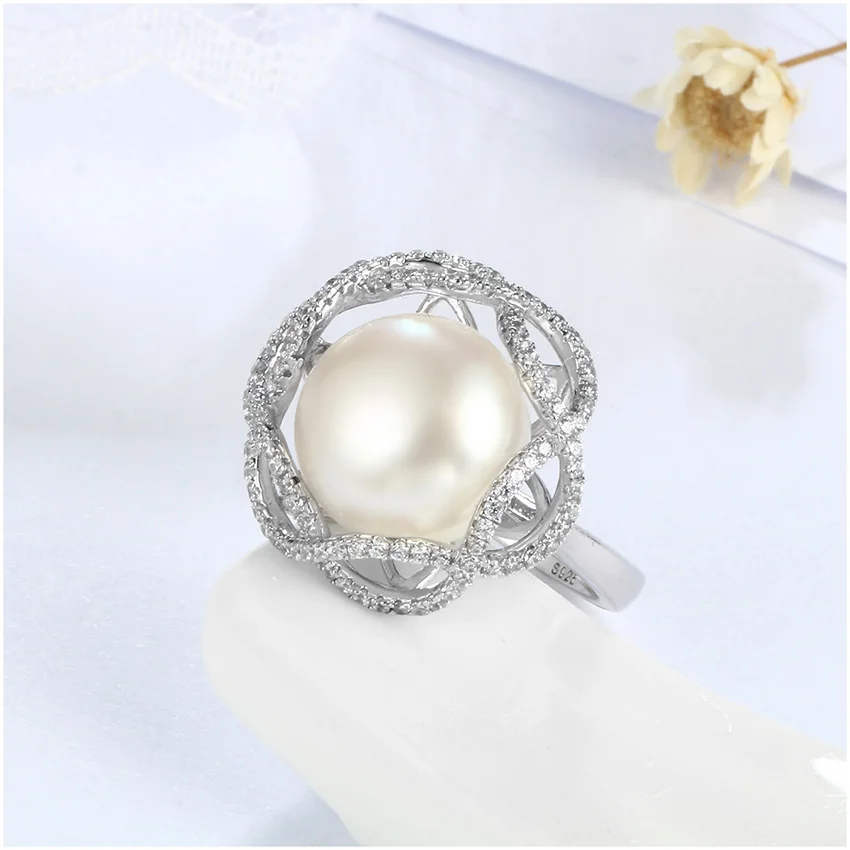 Hongye 2020 Luxury 11mm Big Natural Freshwater Pearl 925 Sterling Silver Adjustable Rings Jewelry Flower Design for Women Gift | Украшения