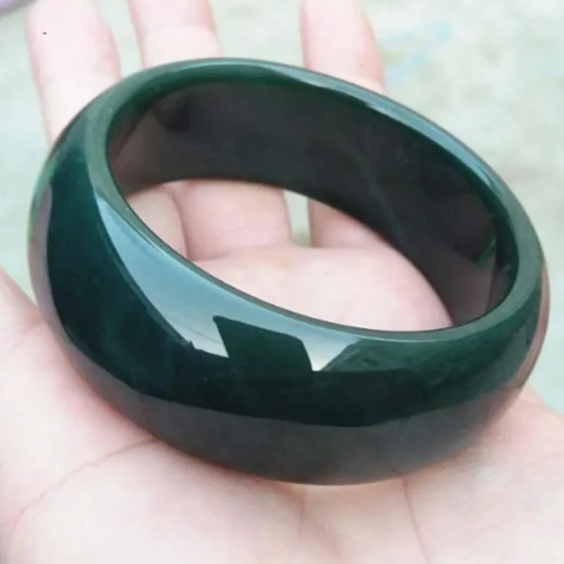 (Сертификат) натуральный темно-зеленый HETIAN Nephrite Расширенный браслет Круглый