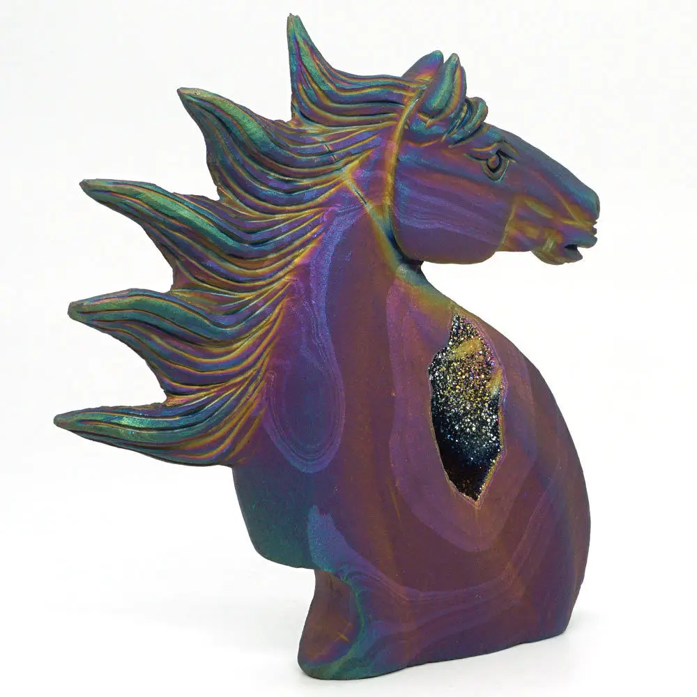 

Horse Figurine Natural Gemstone Electroplated agate Healing Crystal Geode Decor
