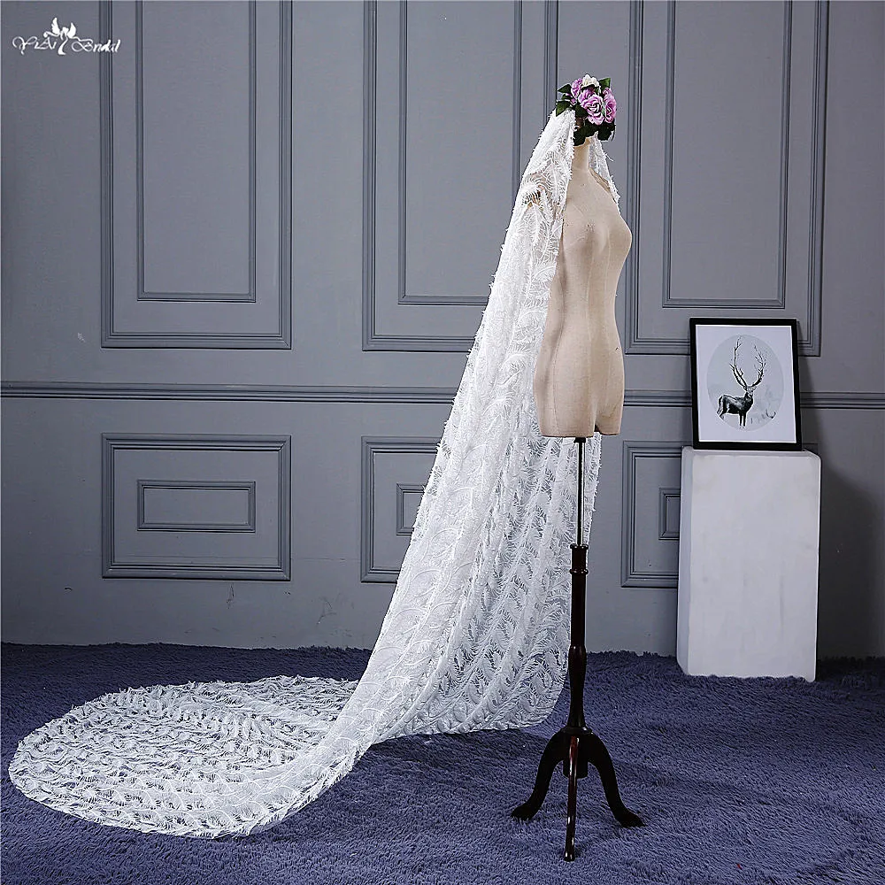 RSV123 реальные фотографии Yiaibridal Свадебные аксессуары перо узор длинные цвета слоновой кости кружево для свадебной вуали