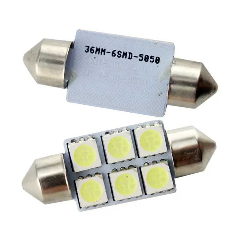 YM E-Bright 100 шт. белый 24 В DC 5050 6 SMD c5w 31 мм 36 39 41 гирлянда купол светодиодные лампочки