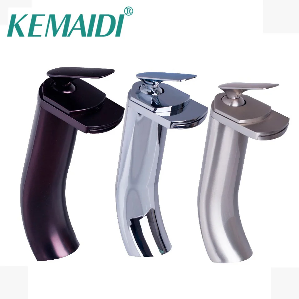 

KEMAIDI Waterfall Mixer Bathroom Basin Faucet Single Sink Banheiro Torneira Long Mixer Tap Brushed Nickel/Polished Chrome/ORB