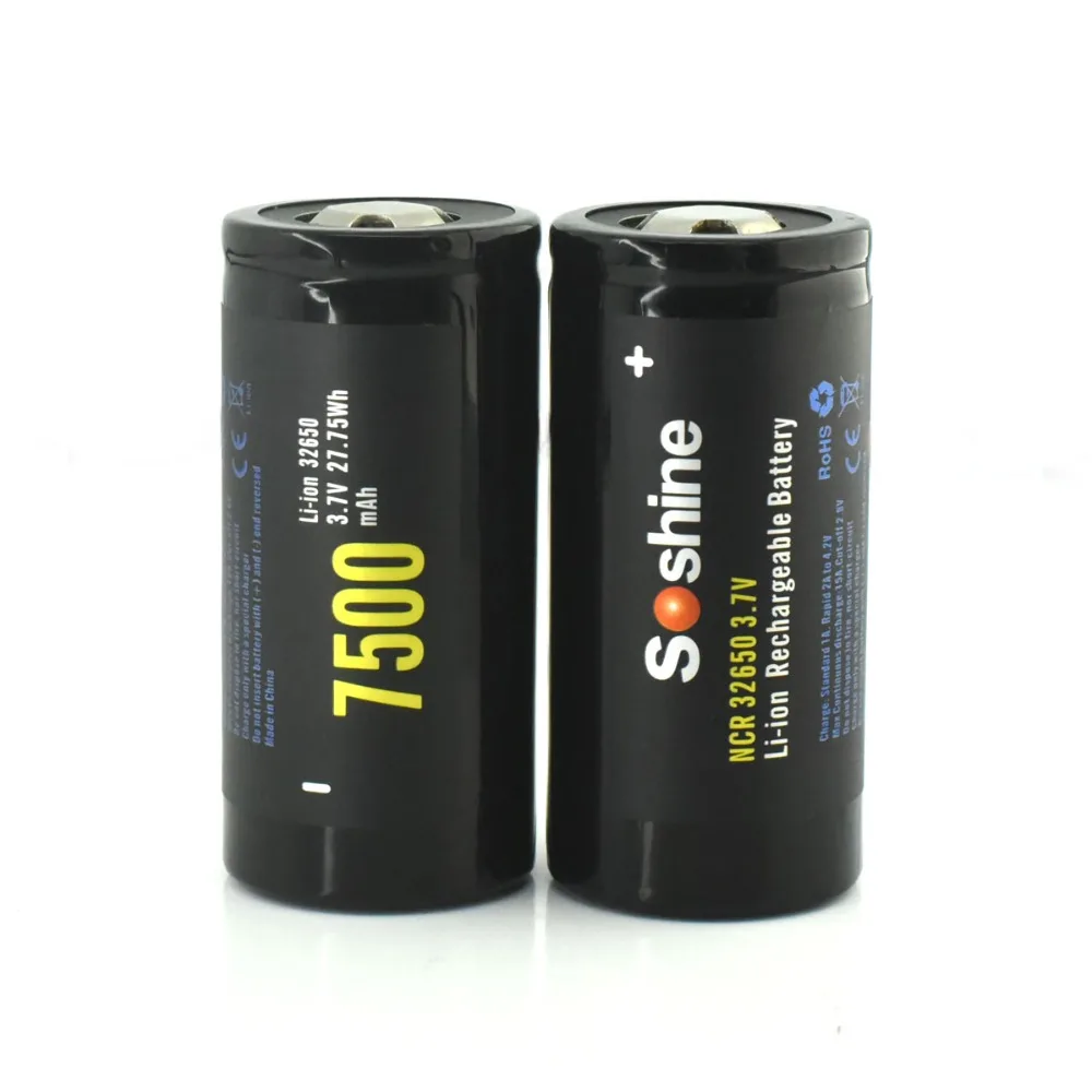 Soshine NCR 32650 7500mAh 27 75wh 3 7 v плоский Топ Литий ионная аккумуляторная