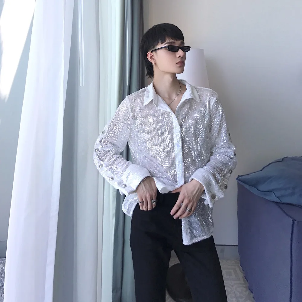 2018 New men's clothing Hair Stylist GD Fashion Show personality Sequins Shirt plus size Stage Singer costumes | Мужская одежда