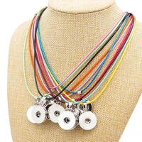 new simple beauty colorful wax line rope snap necklace collar 42cm lobster buckle fit diy 18mm snap buttons dj0164