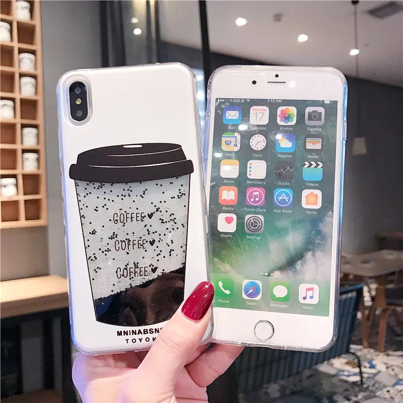 Для iPhone X XS XR MAX чехол для телефона кофе чашки жидкости зыбучие пески Силиконовые 8