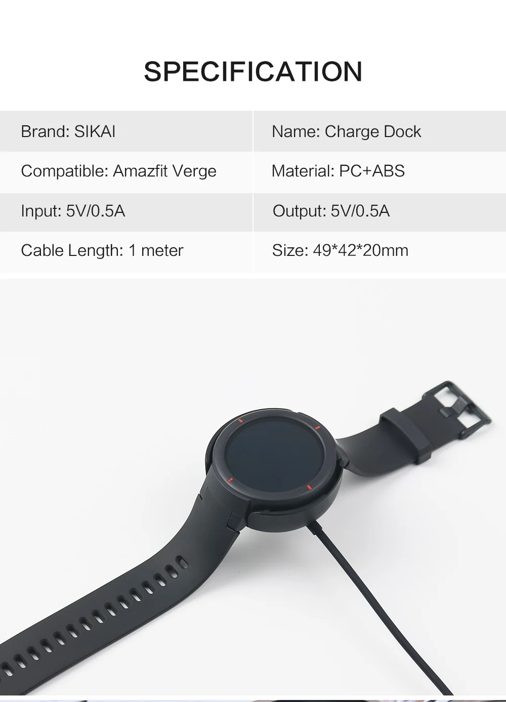 SIKAI для Amazfit Verge ремешок Смарт часы замена USB зарядные устройства зарядный док-кабель для Huami Amazfit Verge Smartwatch