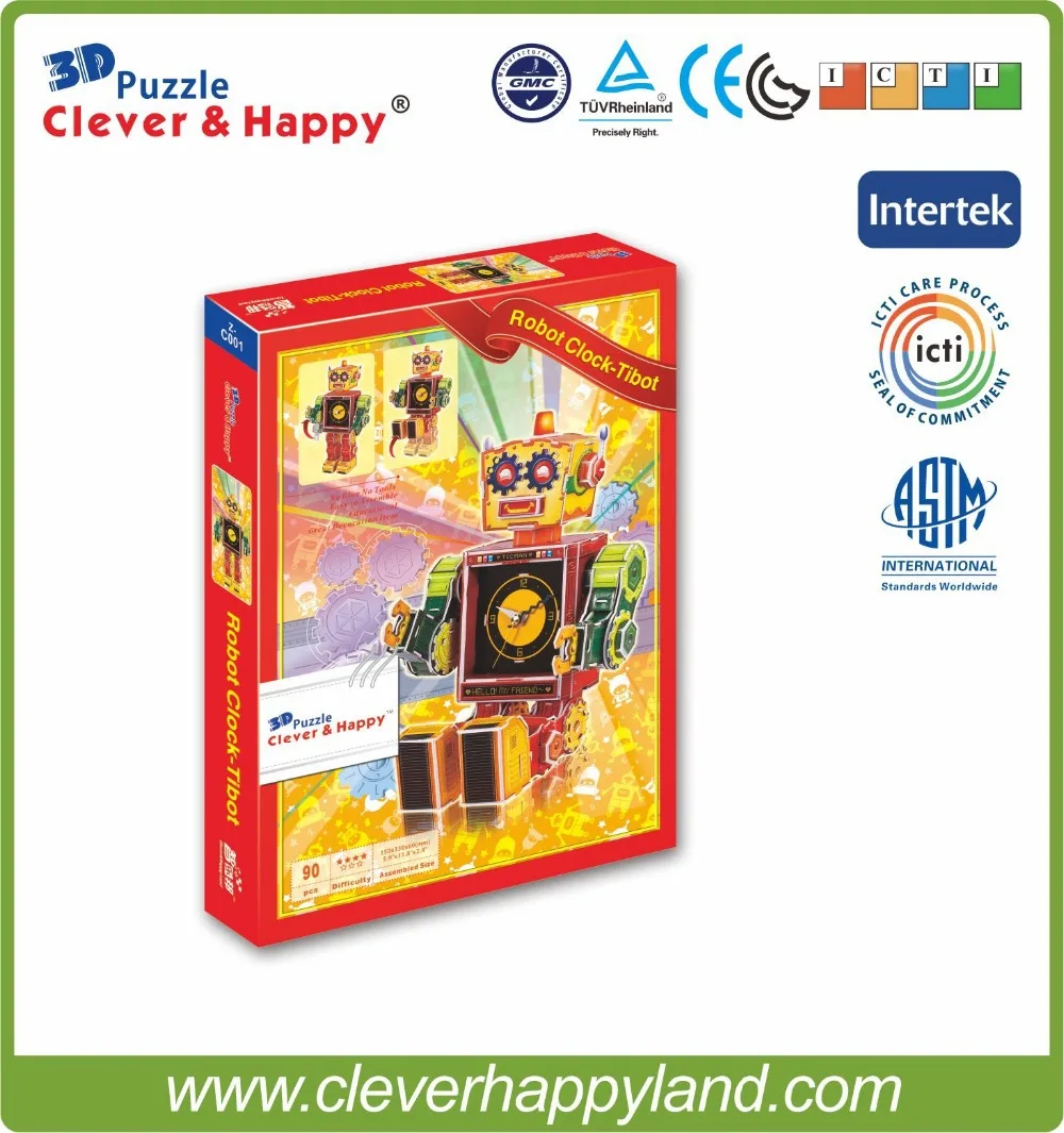 New 2014 Clever&ampHappy 3d puzzle Robot Clock-Tibot child toy cartoon adult drawings model learning &amp education | Игрушки и хобби