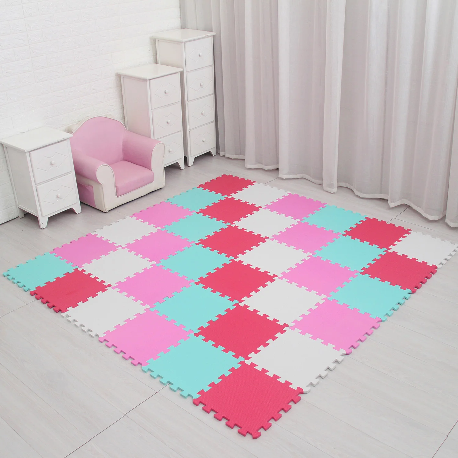 whitepinkgreenrose Meiqicool детский коврик-головоломка из пены EVA для детей/Блокировка упражнений плитка напольный ковер, каждый 29X29 см, напольный коврик плитка - Цвет: whitepinkgreenrose