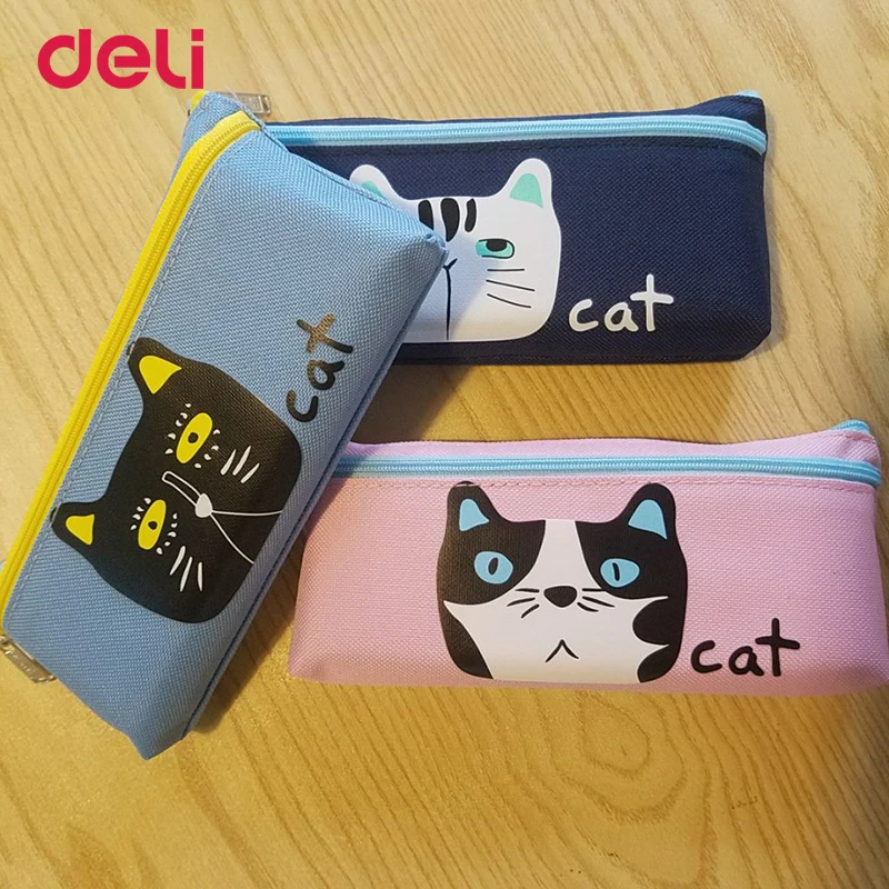 Deli Kawaii пенал с изображением кота для школьные принадлежности канцелярские принадлежности, подарок милый карандаш с животными коробка Холщовая Сумка для девочек