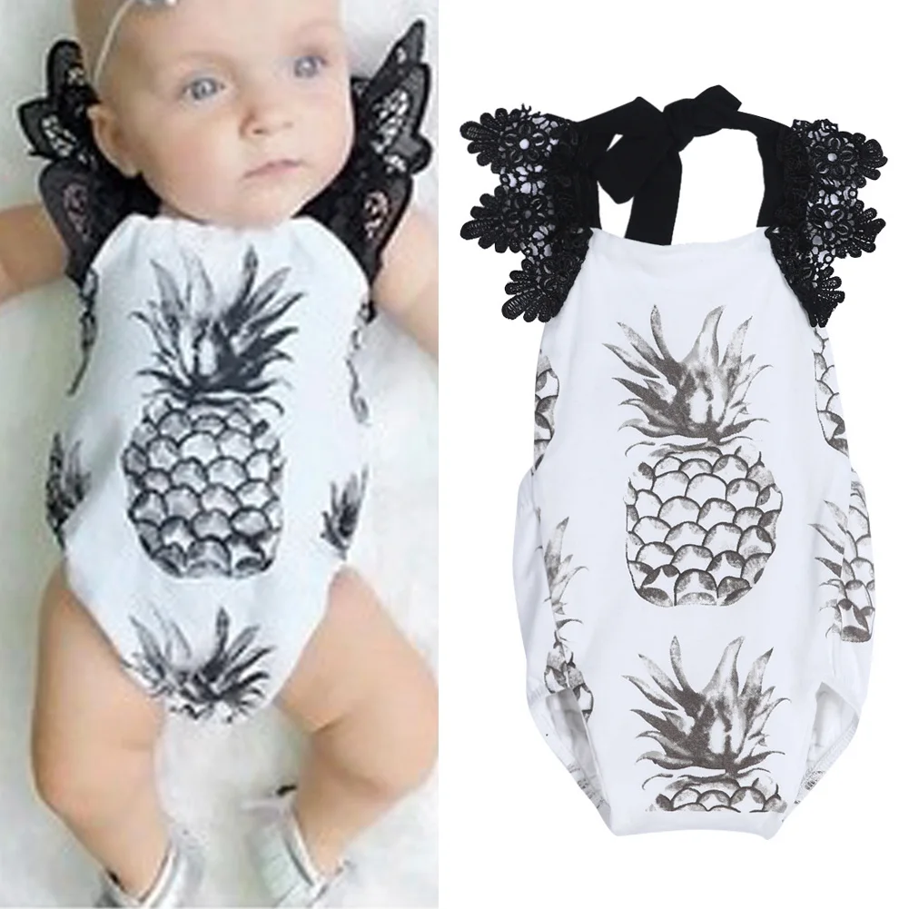 Боди для новорожденных и маленьких девочек летнее Кружевное боди с принтом