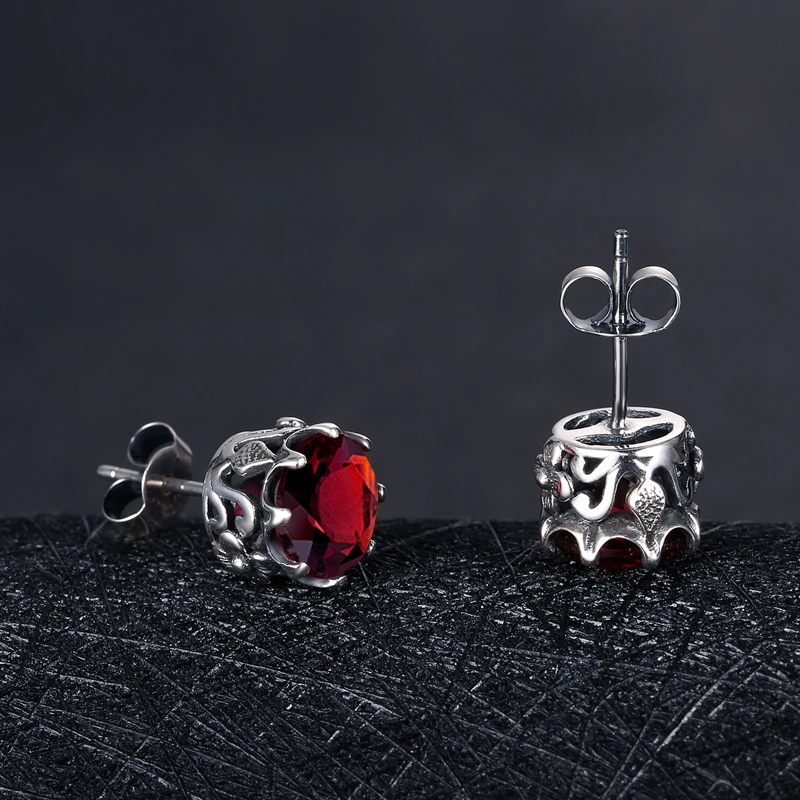 SzjinAo Romeantic S925 серьги из стерлингового серебра Красный Гранат Серьги-гвоздики для женщин Свадебная вечеринка Роскошные винтажные Серебряные украшения