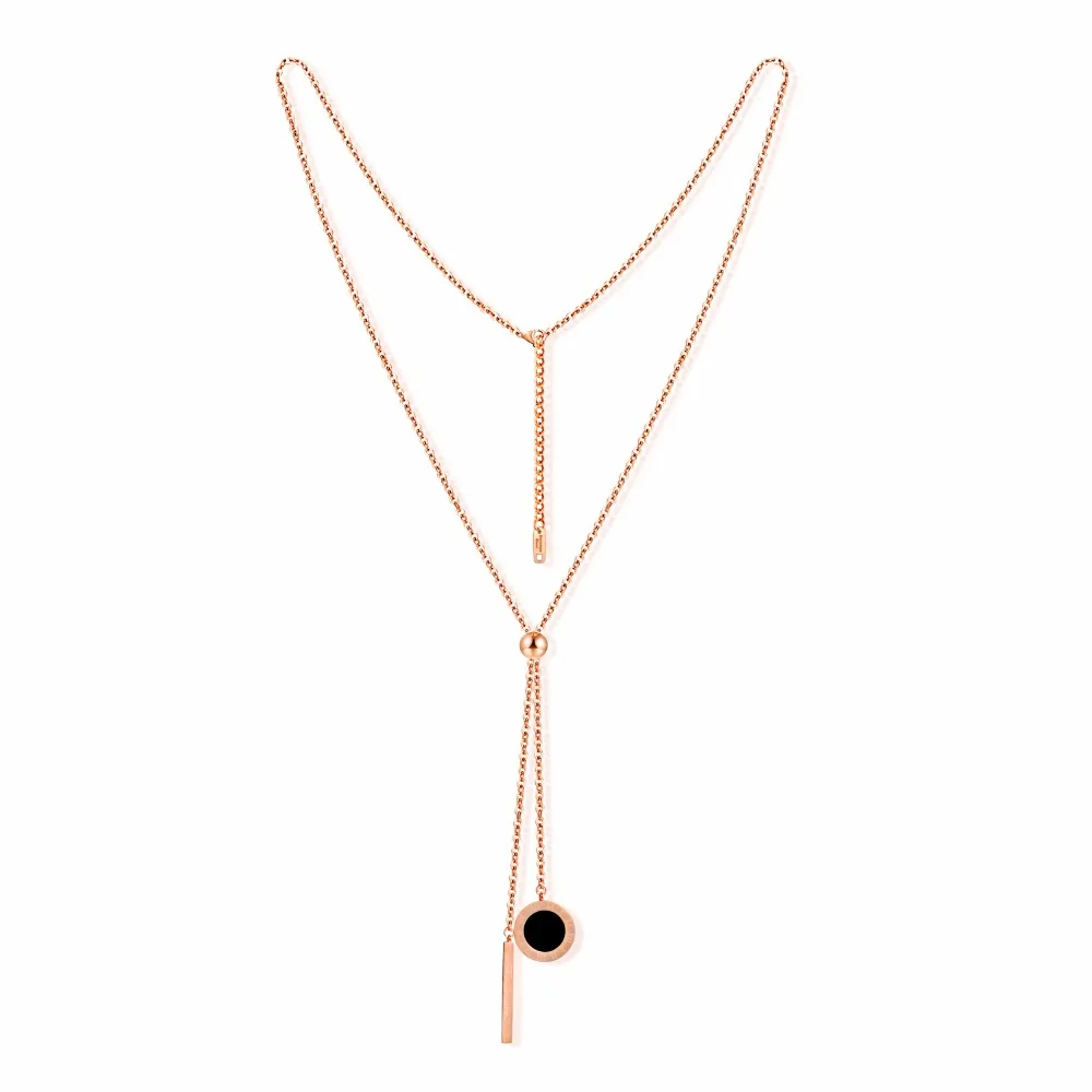 

Charm long Chain Necklace Stainless Steel round Pendants For women Rose Gold Color Fashion OL style Link Jewelery Gift