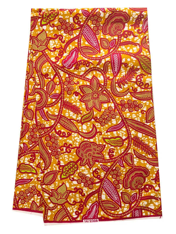 African Materials Real Wax Red Orange Plant Leaves Flower Design rw2308_1 | Дом и сад