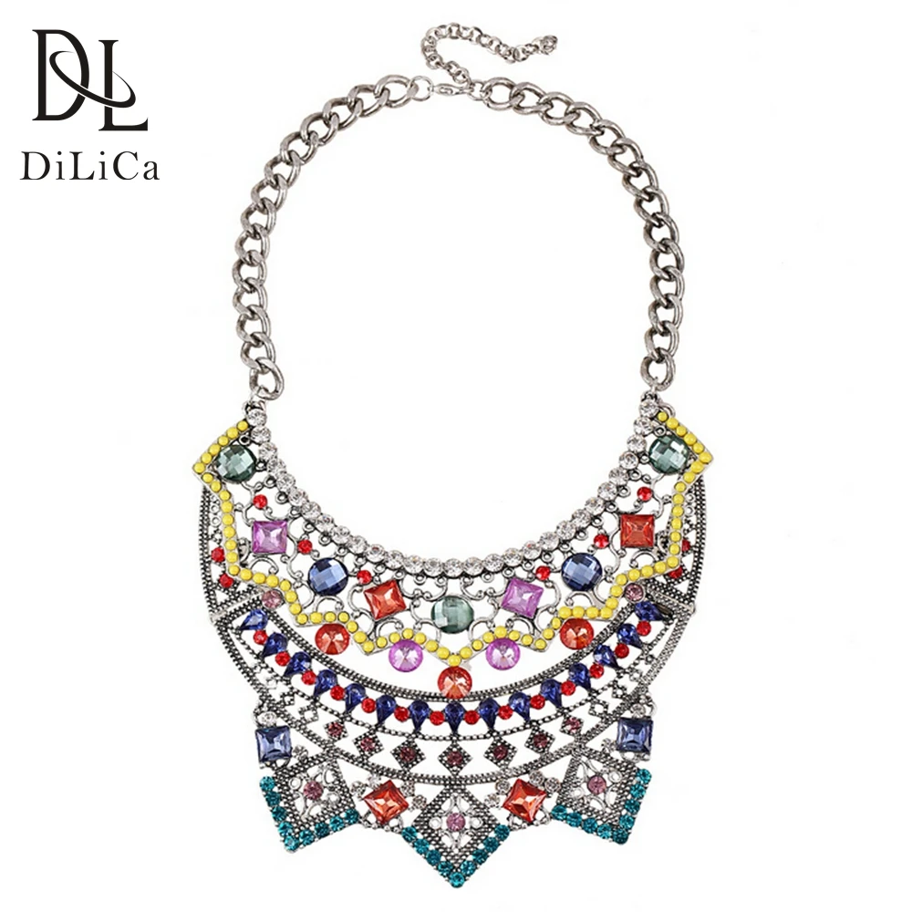 

DiLiCa Women's Chunky Necklace Statement Jewelry Fashion Charms Chokers Necklaces for Women Crystal Bib Necklace Ketting