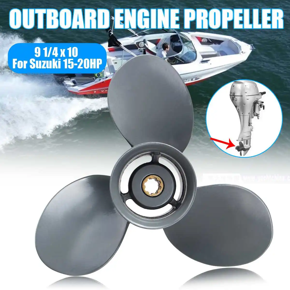 

Marine Boat Outboard Propeller 9 1/4 x 10 Outboard Engine Propeller Prop for Honda 15-20HP 3 Blade Aluminum Gray