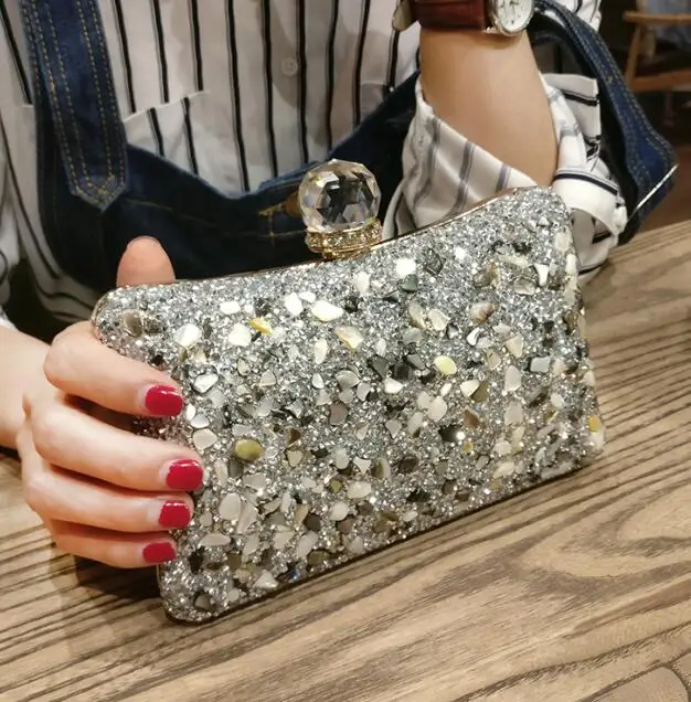 silver Роскошная модная женская Званый ужин Вечер с бриллиантовым камнем, сумка-клатч, кошелек, женская сумка-мессенджер с клапаном, 3 цвета - Цвет: silver