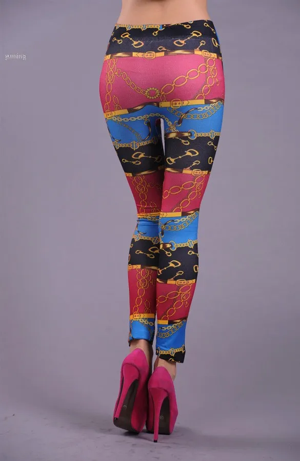 Новые женские мода леггинсы стретч брюки карандаш цепь рисунок | Женская одежда