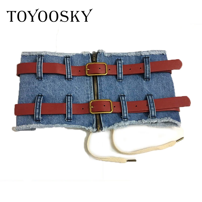 Женский Джинсовый корсет TOYOOSKY широкий пояс на молнии винтажные джинсы шнуровке