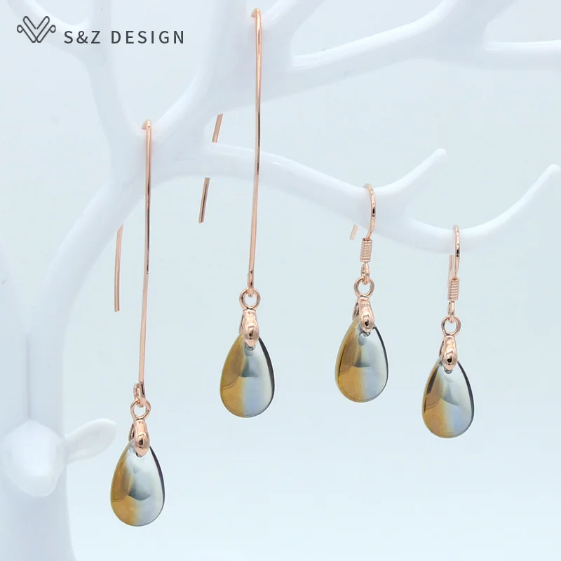 Серьги-подвески S &amp Z женские под розовое золото 585 пробы Длинные Короткие ушные