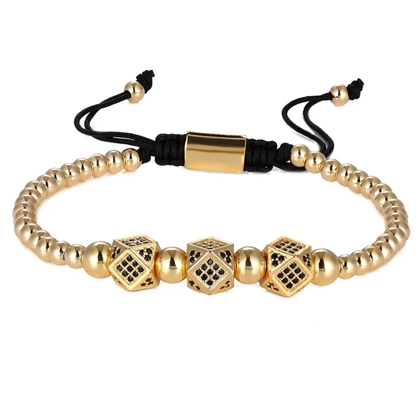 Top Quality Luxury Jewelry 3pcs/Set Bracelet Hip Hop Gold Jewelry Cubic Micro Pave CZ Crown Bead Bracelets For Men Women Gift - Metal Color: Style 1-Gold