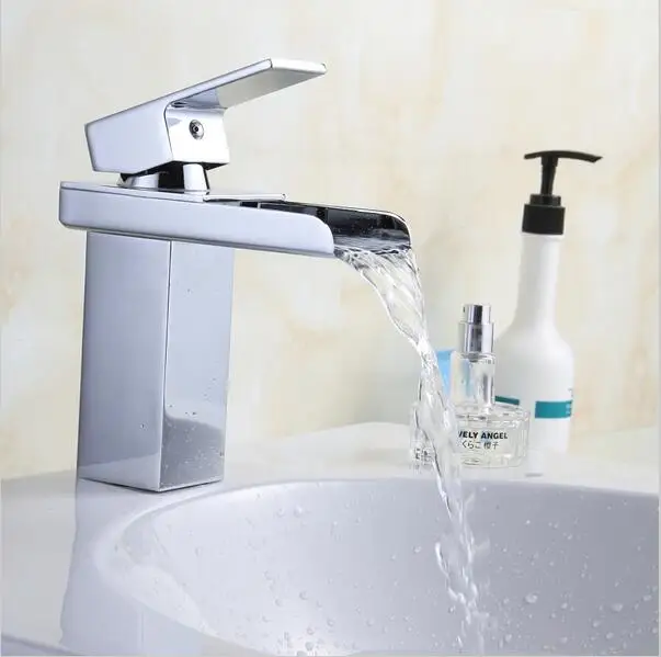 Смеситель для умывальника с одной ручкой из хромированной латуни|waterfall basin
