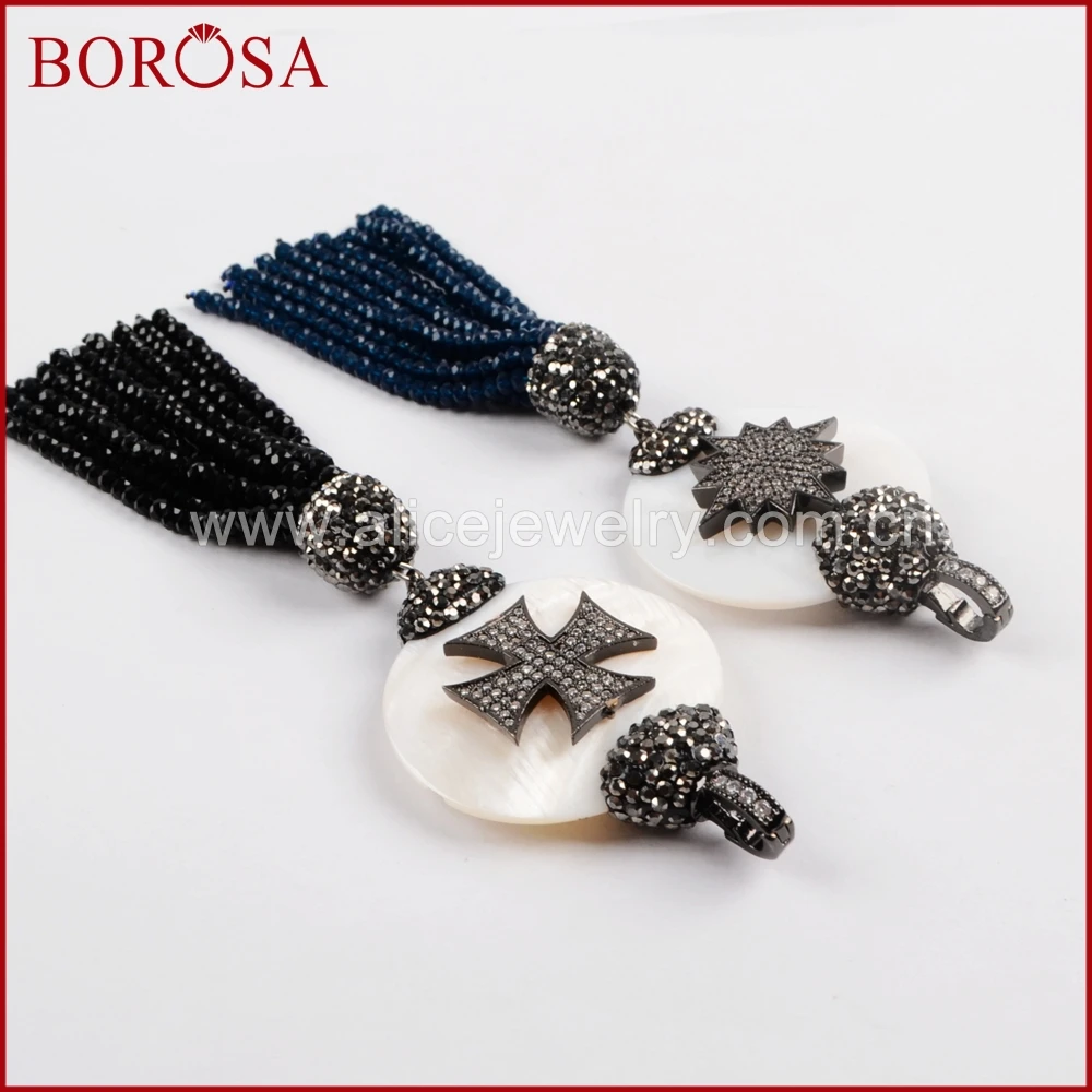 Borosa белый В виде ракушки кисточкой Бусины кулон cz микро Pave Креста/звезда шаблон
