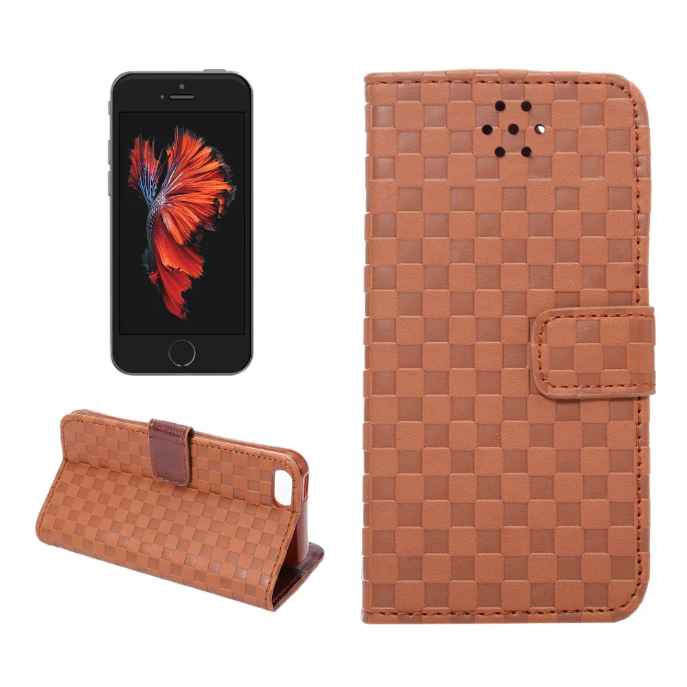 2016 New fashion Style Quilted Flip Leather phone Case For Apple iPhone SE Wallet Grid Pattern Phone Cover for iphoneSE |