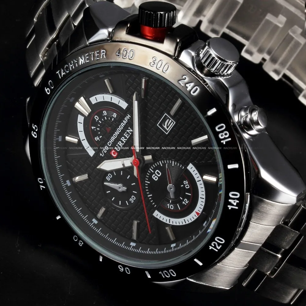 Curren Брендовые спортивные часы из нержавеющей стали мужские кварцевые Роскошные