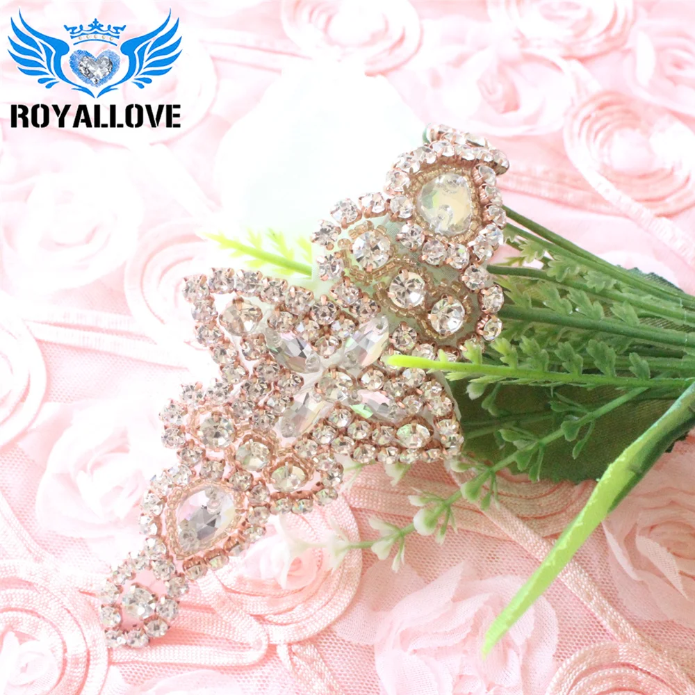 2 шт./лот Ручное шитье бисером розовое золото Кристалл Стразы аппликация нашивка