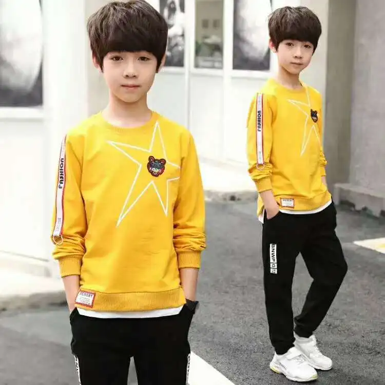 

New Autumn Two Piece Boy Fleece Long Sleeve + Pants 3-14 Year Old Primary School Sportswear Sportswear Boys Clothing 2 Set