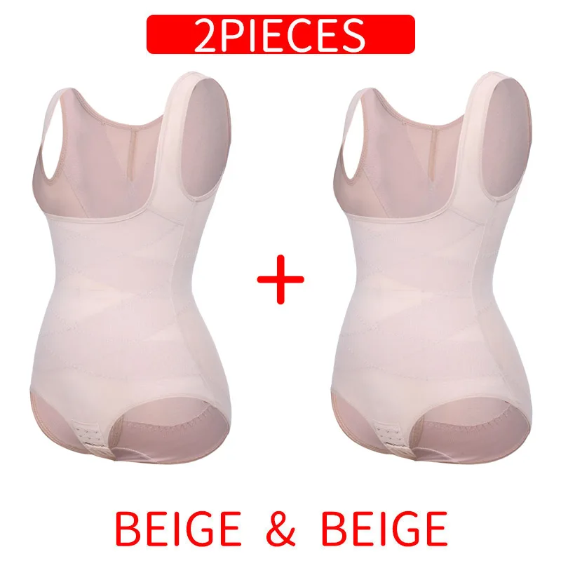 Two Pieces Beige Женское корректирующее белье для коррекции фигуры, Утягивающее нижнее белье с контролем живота, дышащее Корректирующее белье, моделирующий пояс, боди, летний корсет - Цвет: Two Pieces Beige