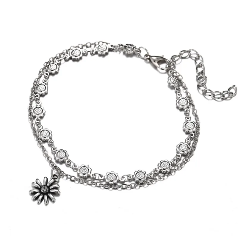 

Bohemia Sunflower Summer Beach Multilayer Anklets For Women BOHO Foot Chain Anklet Jewelry Bracelet On Leg 2019 New Trend
