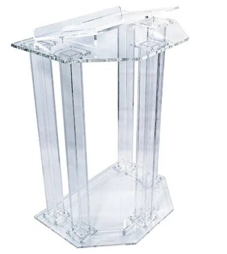 

Fixture Displays Podium, Clear Ghost Acrylic w/ 110V Lighted Cross Pulpit, Lectern - Assembled assembled plexiglass