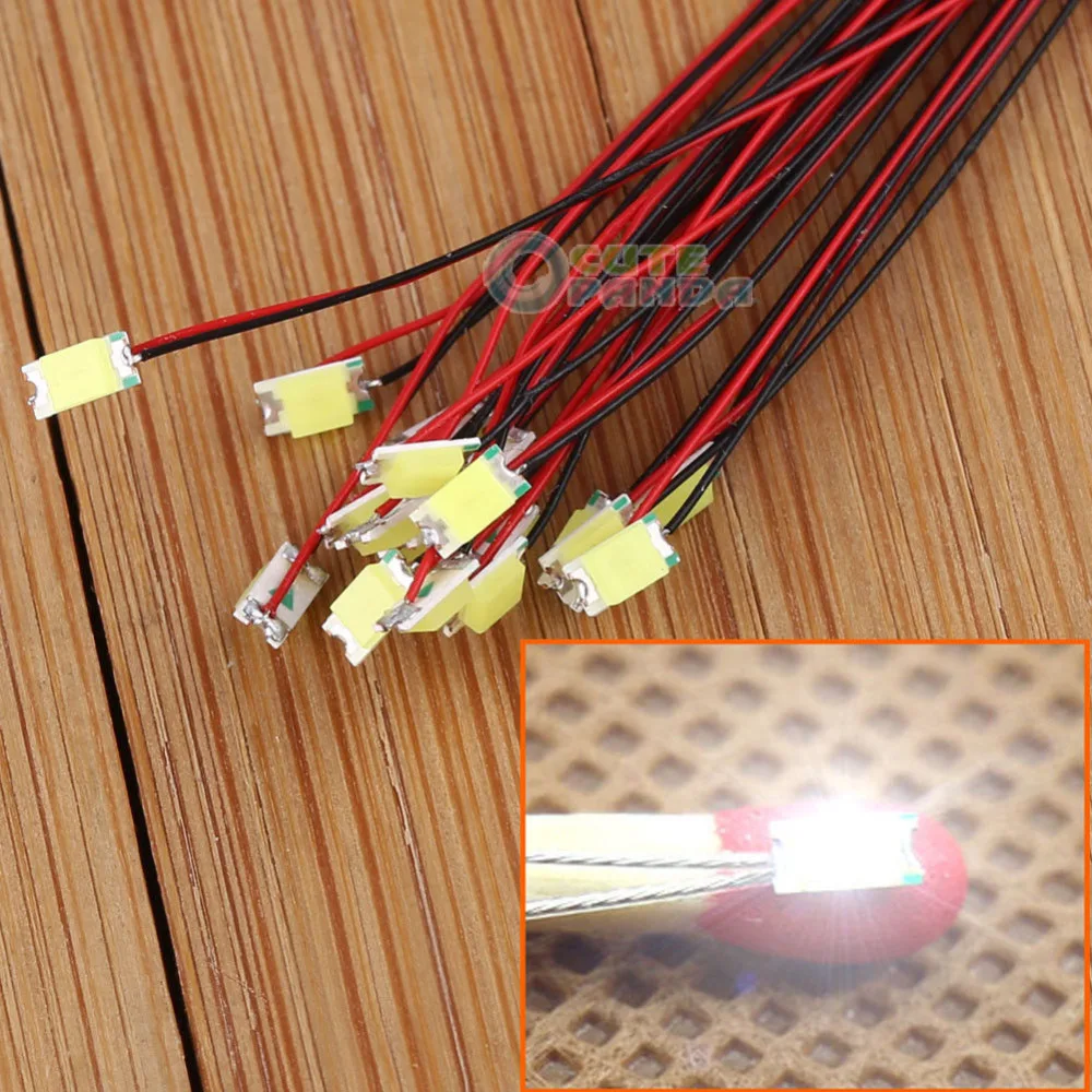 T1206W 20pcs предварительно припаянные Проводные провода micro litz яркий белый SMD Led