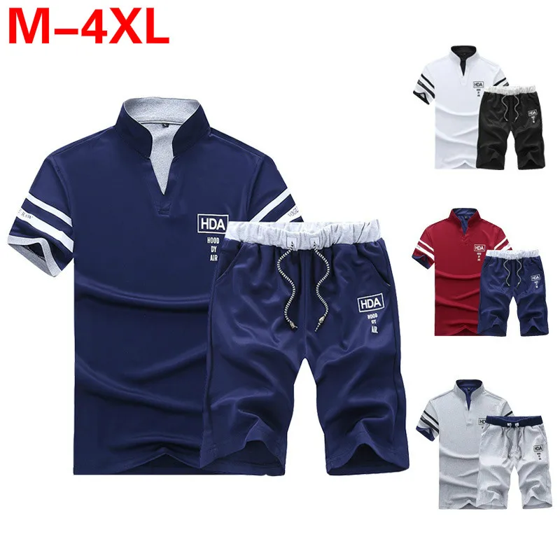 Мужская футболка поло с коротким рукавом и шорты однотонный дышащий спортивный