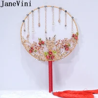 janevini chinese style crystal wedding bouquet bride fan red pomegranate beaded bridal flowers round fan bouquets ramos de noiva