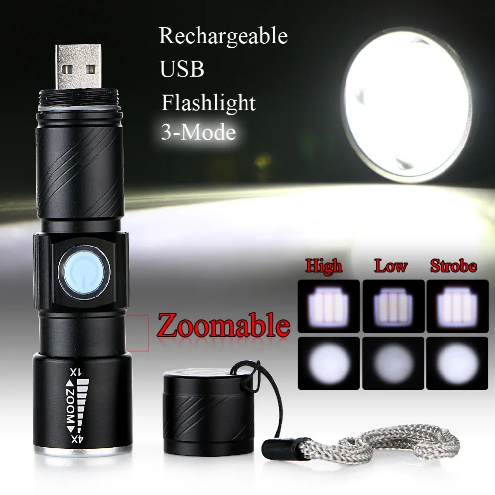 

Q5 USB Rechargeable Powerful led Flashlight Mini LED Waterproof Pocket Flash light Torch Camping Zoomable Lamp 1000Lm Focus