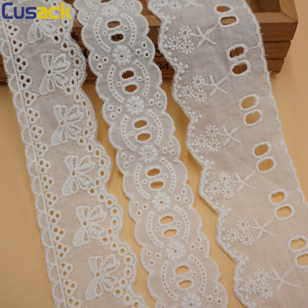 

3 meters Off White Cotton Embroidered Flower Lace Ribbon Trims for Dress Garments Home Textile Trimmings Applique Sewing DIY