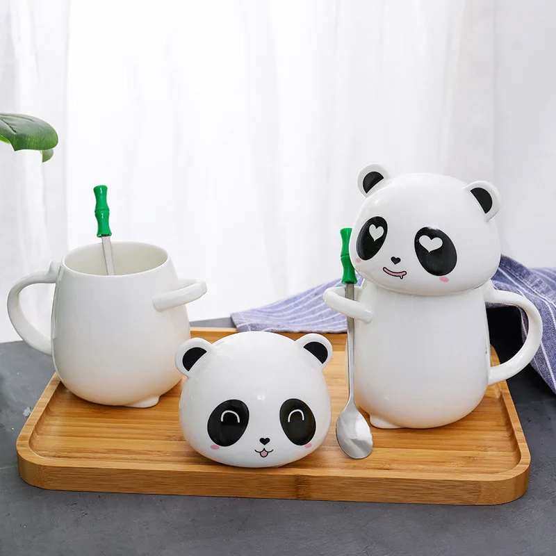 450ml cartoon panda ceramic cup coffee mug creative cover with spoon personalized student gift | Дом и сад