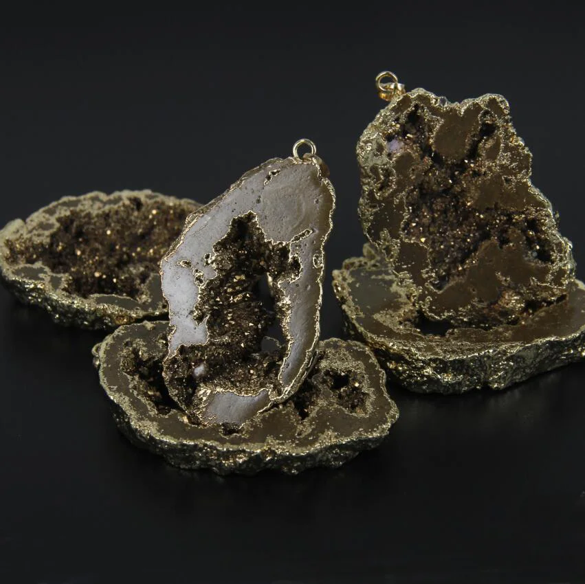 5 шт./лот большое золото титан друзы срезанные Бусины Подвески шарм объемные