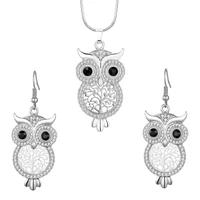 fashion crystal tree of life owl necklace earrings set for women color hollow owl choker necklace set 2019 fashion jewelry set
