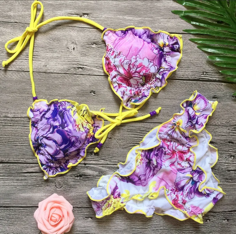 MisShow Бахромой Бикини Фиолетовый Зеленый Купальник Купальные Костюмы Женские