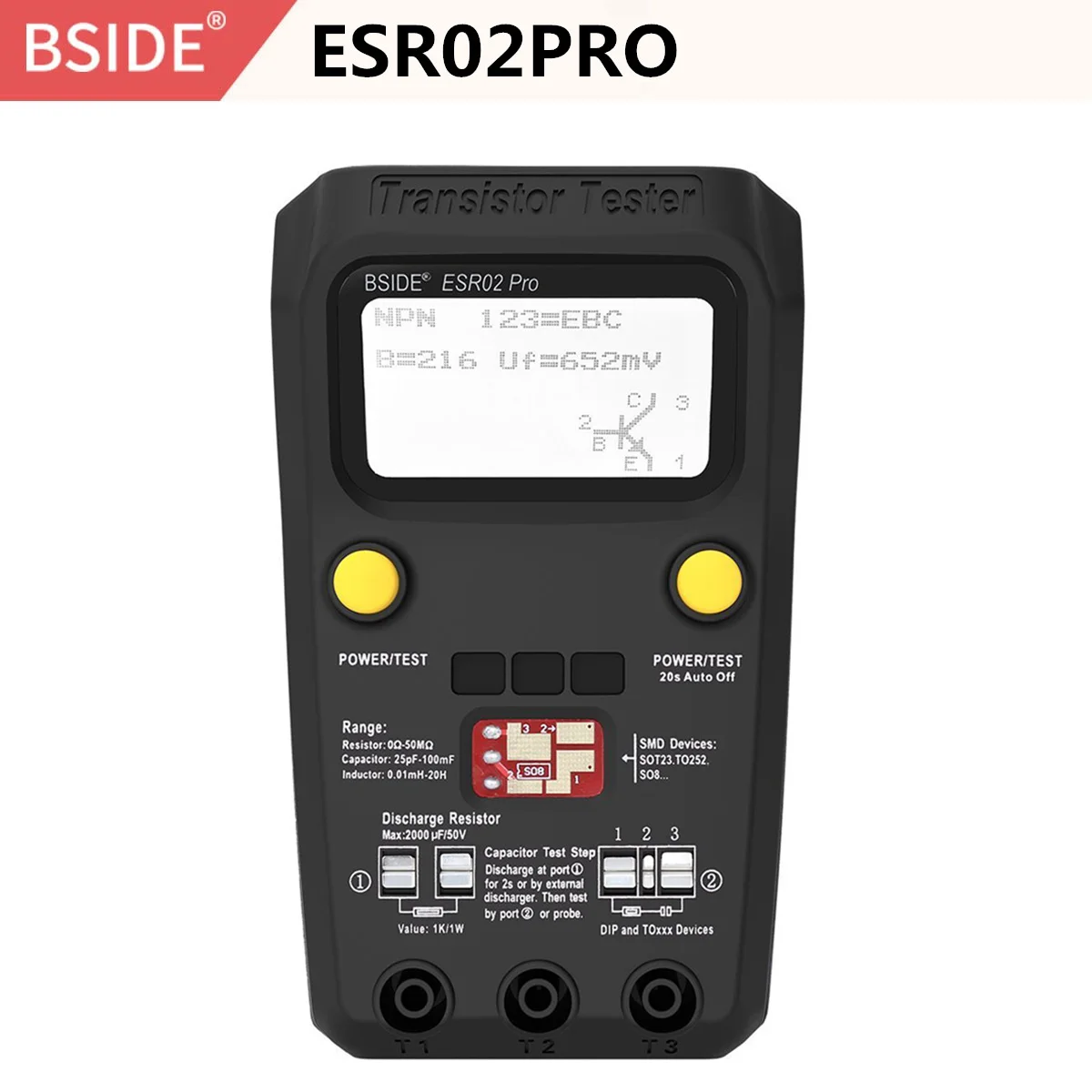 ESR02PRO-BLACK BSIDE ESR02PRO Цифровой транзистор SMD компоненты тест мультиметр Емкость Диод Триод индуктивность мультиметр ESR тест er - Цвет: ESR02PRO-BLACK