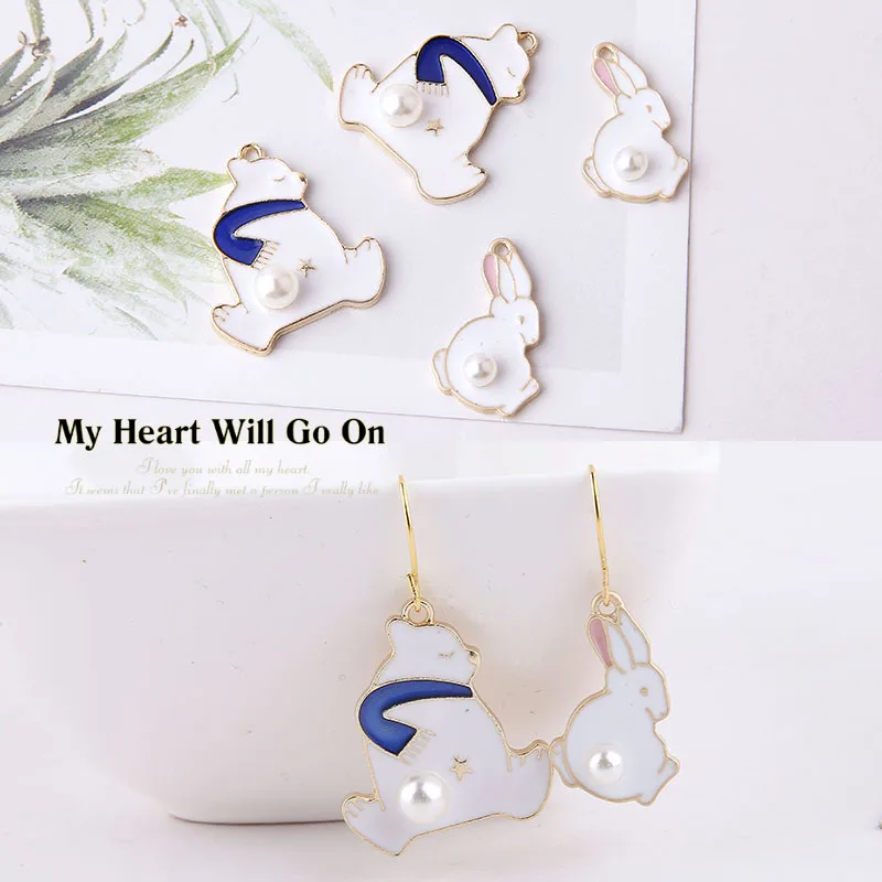 New 30pcs/lot beads decoration enamel alloy drop oil cartoon bears/rabbits shape metal floating locket charms diy jewelry making | Украшения