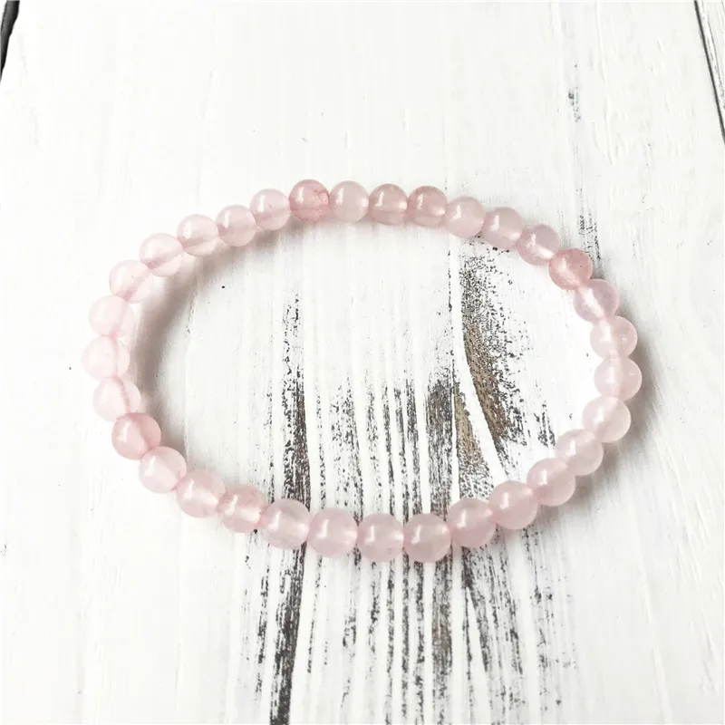 6mm Natural Rosequartz Bracelet Simple Design Style Pink Beads Yoga Mala Prayer Wrist Charm Jewelry Gift For Her | Украшения и
