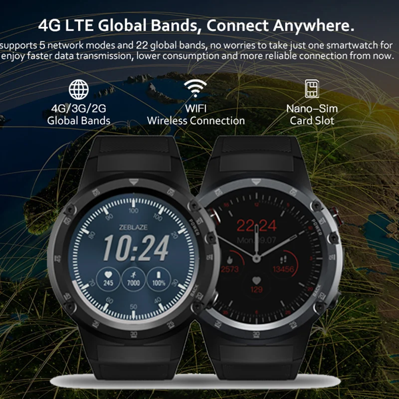

4G Wifi GPS Smart Watch phone watch SIM 1GB+16GB 5.0MP Camera SmartWatches Android 7.1 watch MTK6739 QuadCore Zeblaze THOR 4 pro