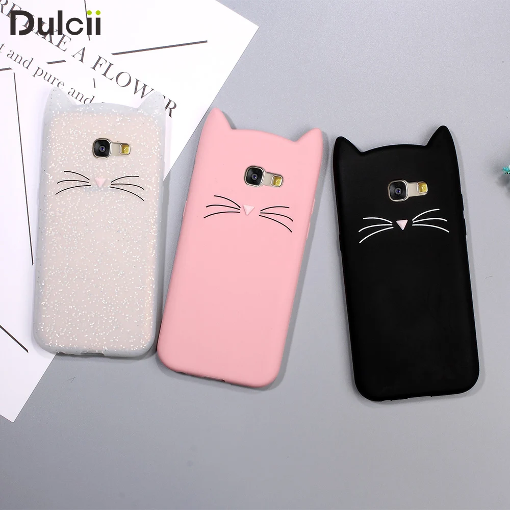 Dulcii for Samsung Galaxy A5 2017 Case A3 2016 S6 S7 S8 J3 J5 J7 Prime Note 8 3D Mustache Cat Silicone Cover Coque |